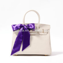 Fashion latest poly satin solid color handbag with scarf